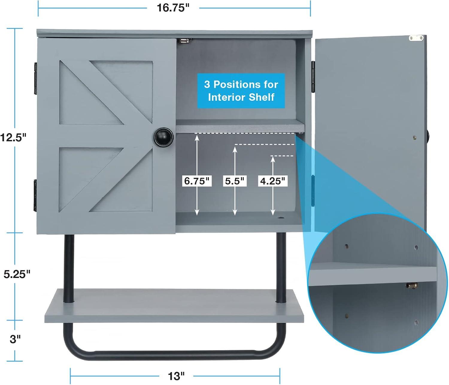 Excello Global Products Barndoor Bathroom Wall Cabinet, Space Saver Storage Cabinet Kitchen Medicine Cabinet with Adjustable Shelf and Towel Bar, Rustic Gray - EGP-HD-0355A