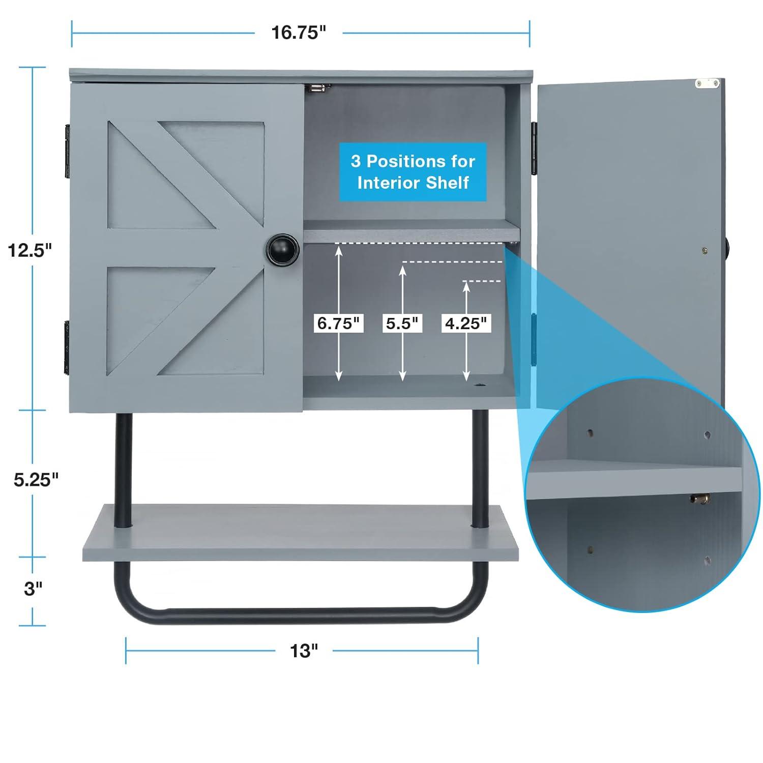 Excello Global Products Barndoor Bathroom Wall Cabinet, Space Saver Storage Cabinet Kitchen Medicine Cabinet with Adjustable Shelf and Towel Bar, Rustic Gray - EGP-HD-0355A