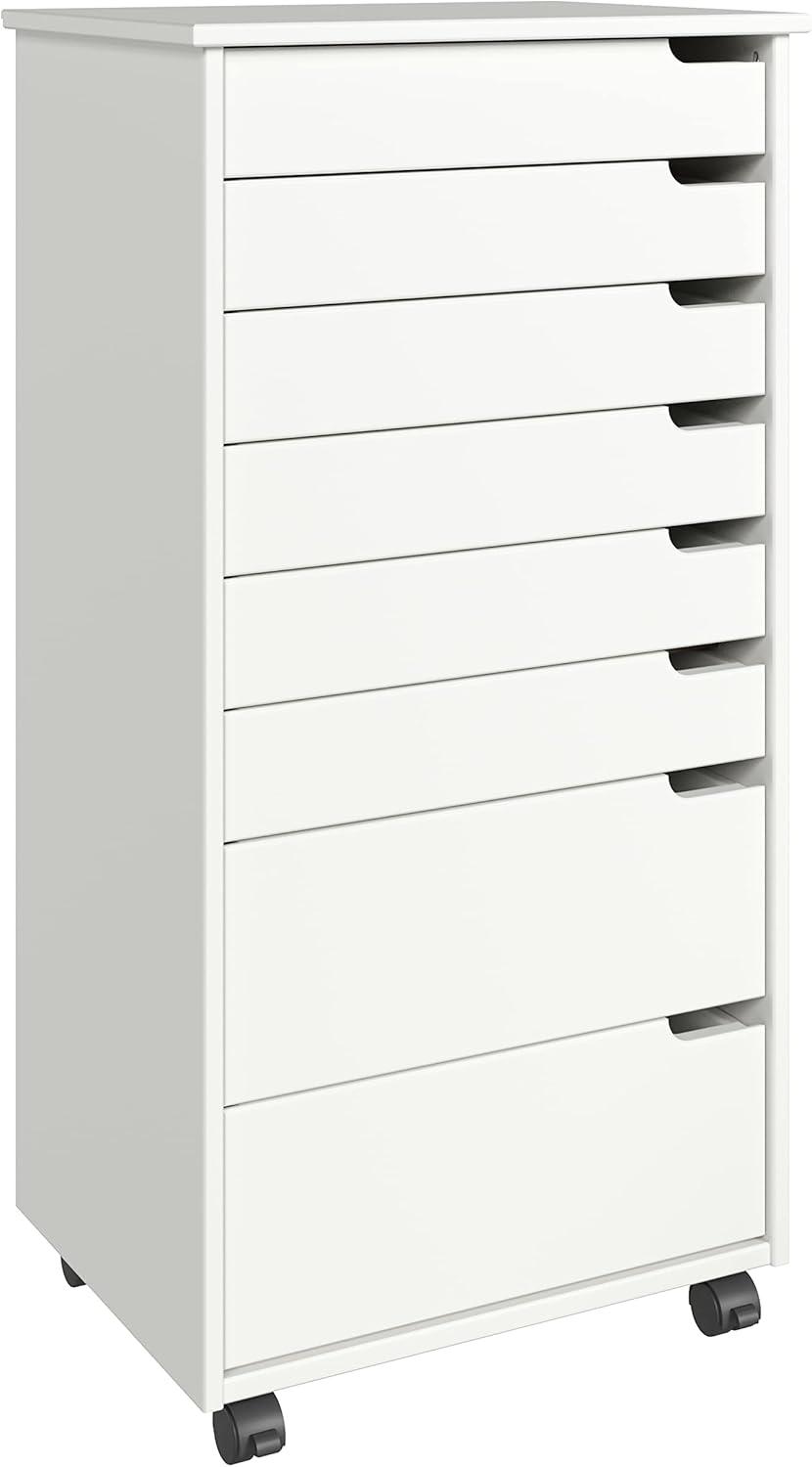 Adeptus Original Euro Roll Cart, Solid Wood, 6+2 Drawer Extra Wide Drawers Roll Carts, White