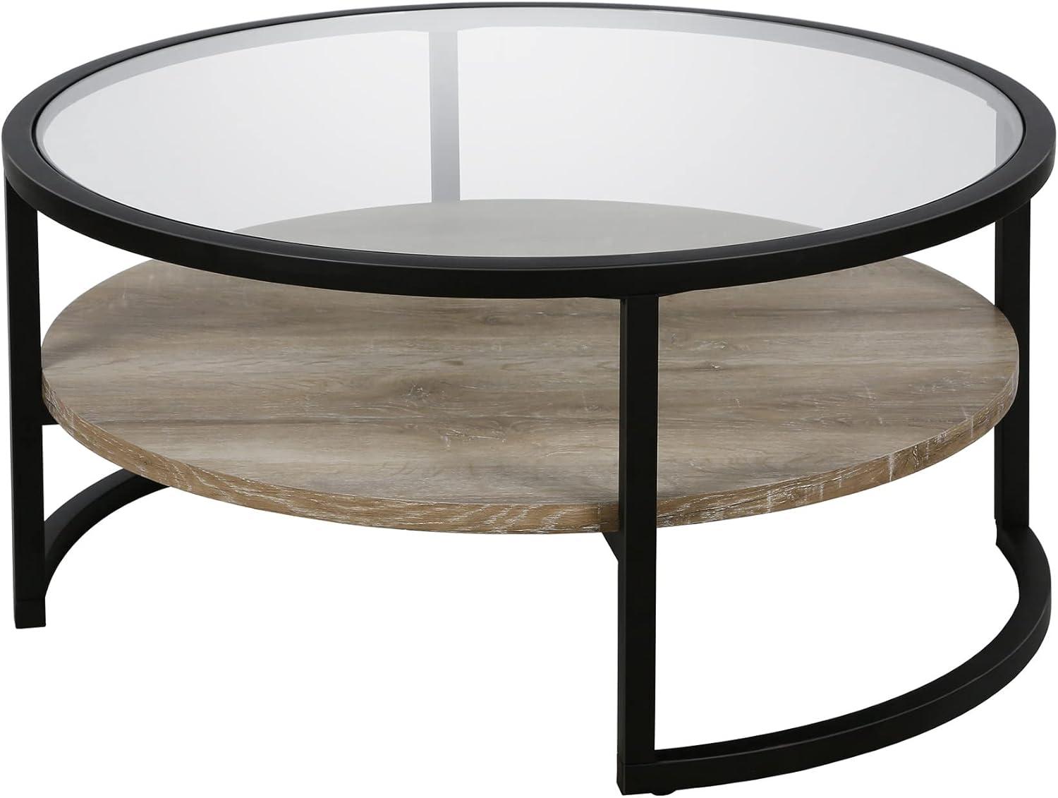 Elegance 34'' Round Limed Oak Coffee Table with Glass Top