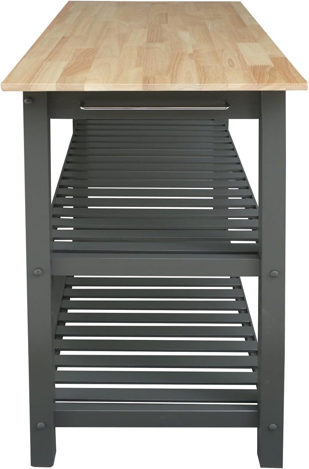 Casual Home Kitchen Island Bar Station with Hardwood Counter Top - Slate Gray