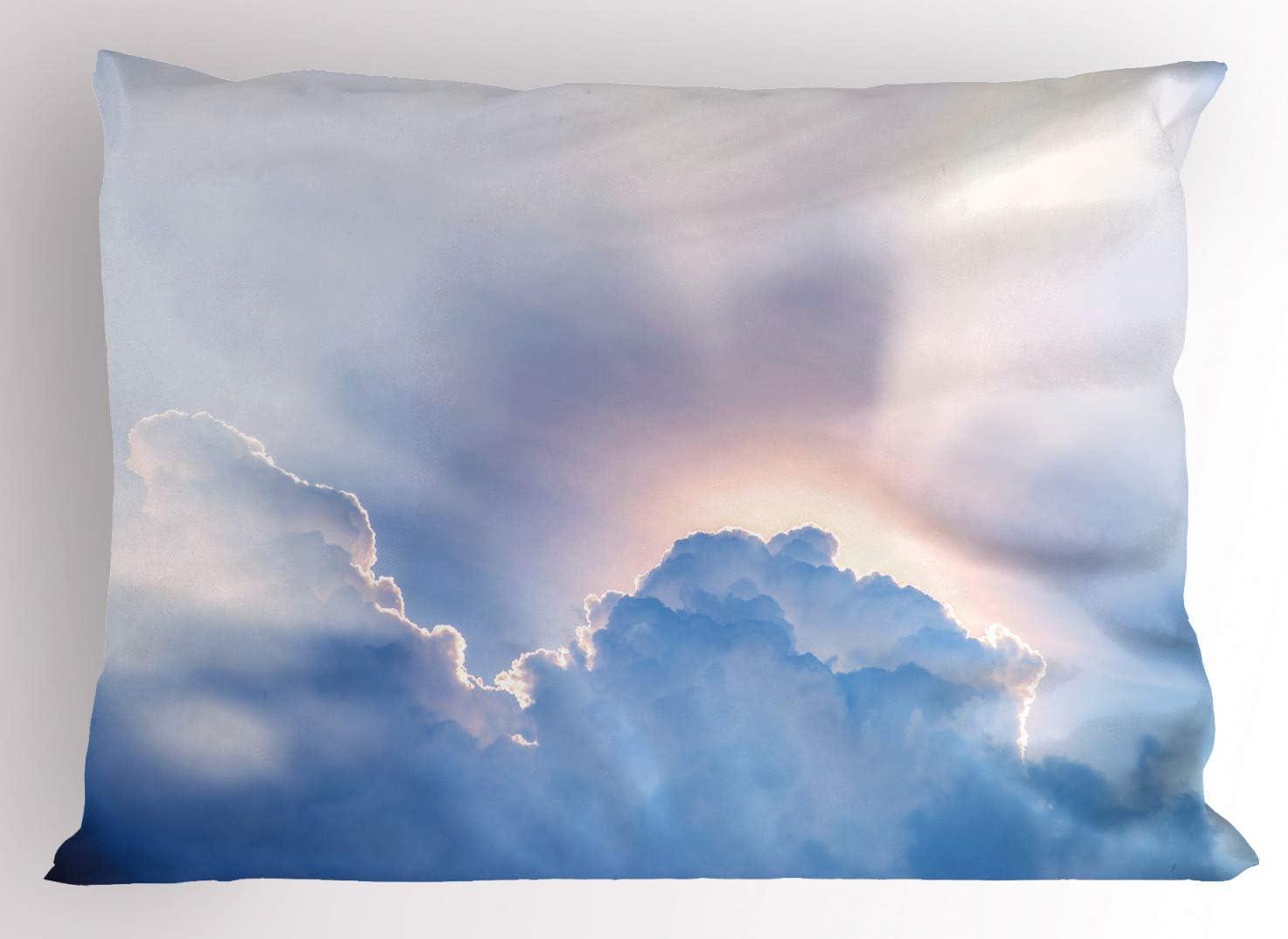 Sunrise Sky Blue and White Polyester Standard Pillow Sham