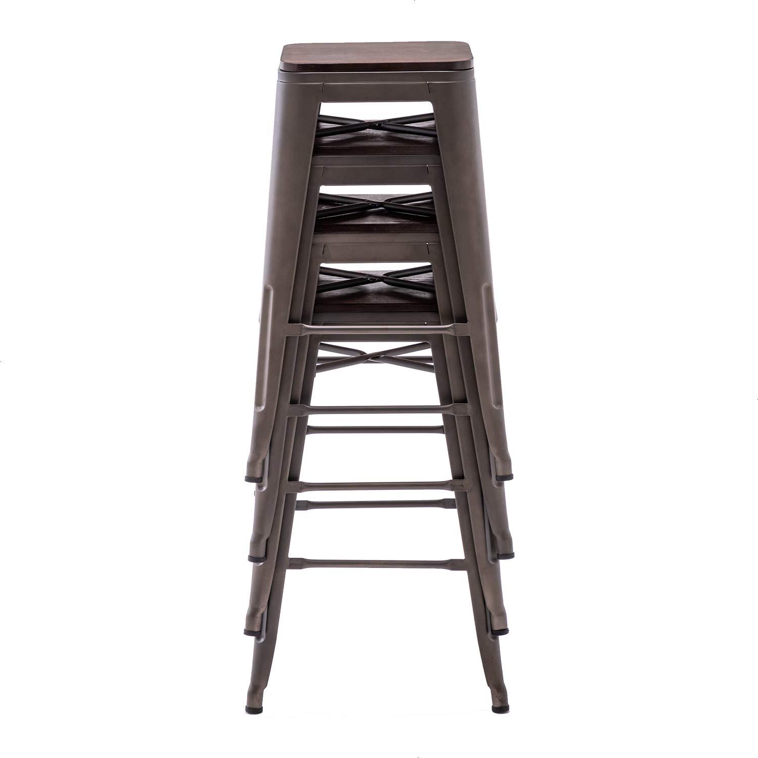 WENTMENT Bar Stools Set of 4 Counter Height Bar Stools Metal Barstools with Removable Back 30" Kitchen Bar Stools with Wooden Seat, Rusty