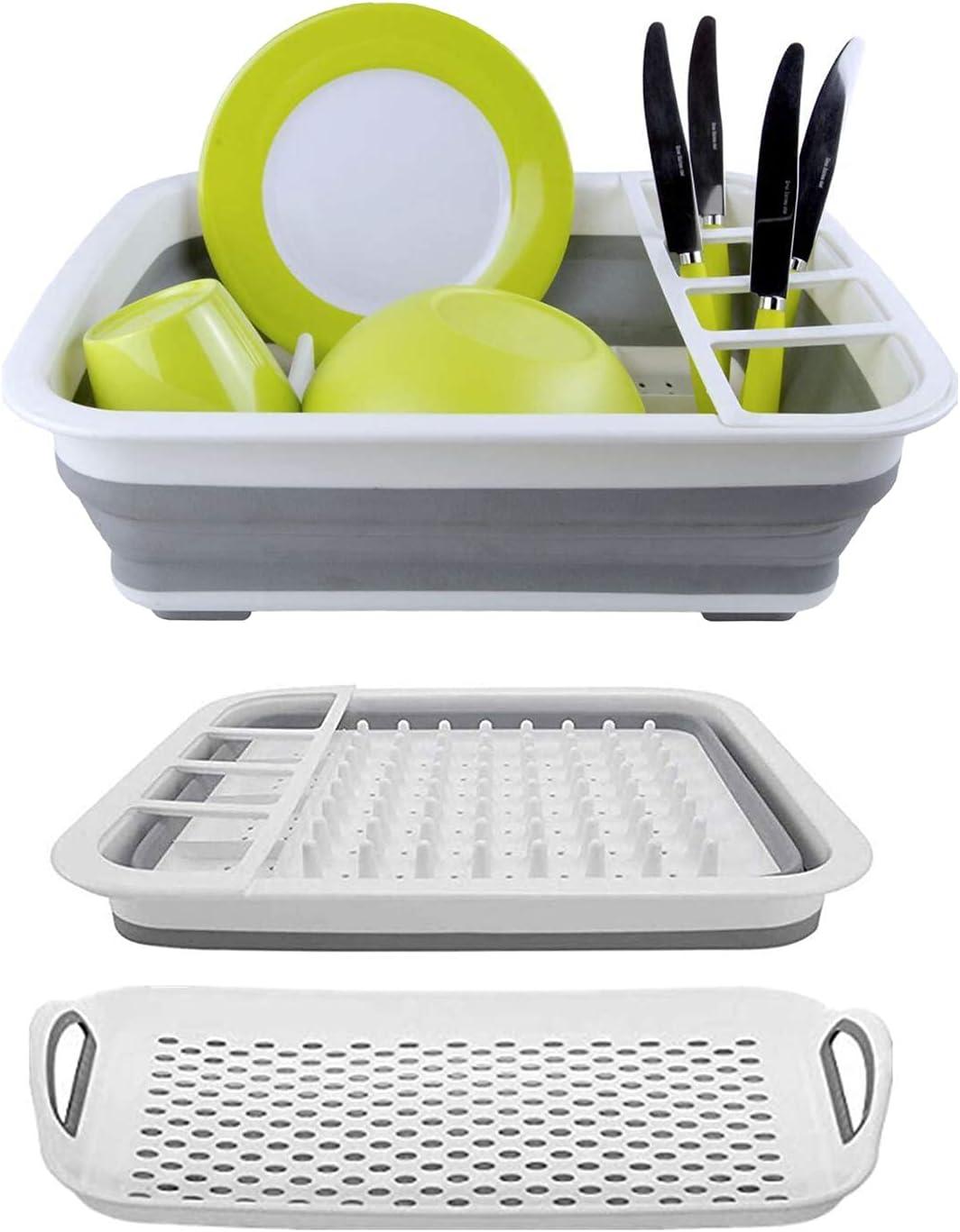 Collapsible Dish Rack Storage Rack Cutlery Rack Space Saving for Kitchen counter RV Campers Travel Trailer