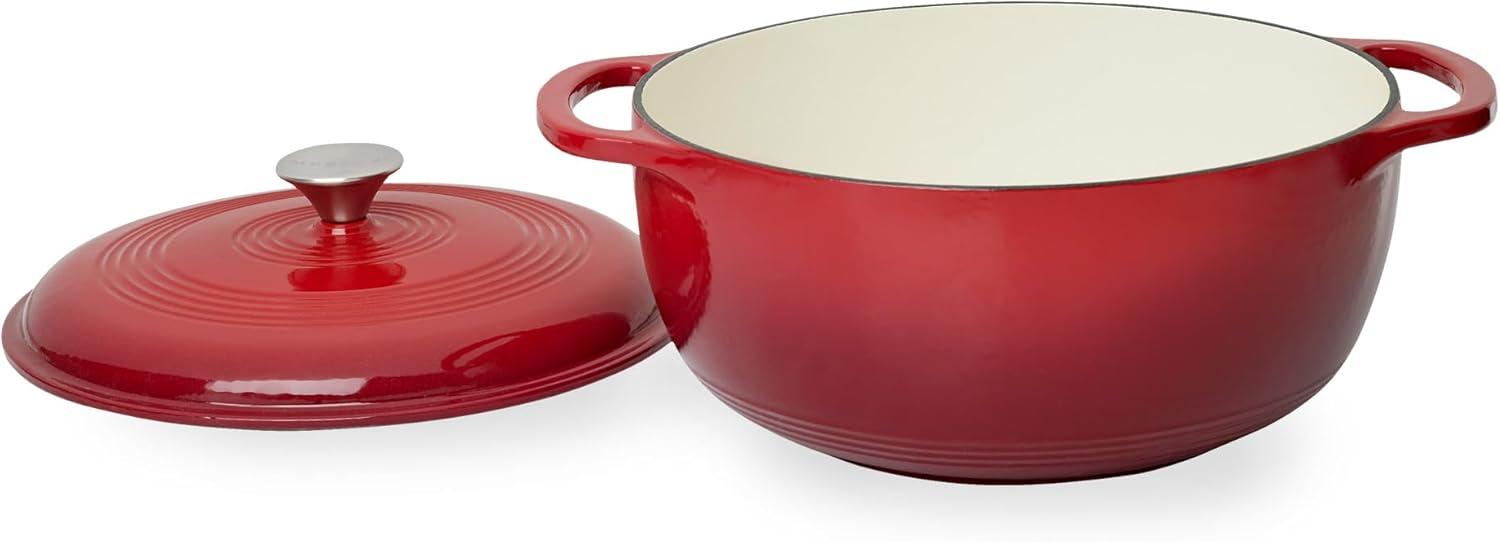 Red Enameled Cast Iron 6-Quart Round Dutch Oven with Lid