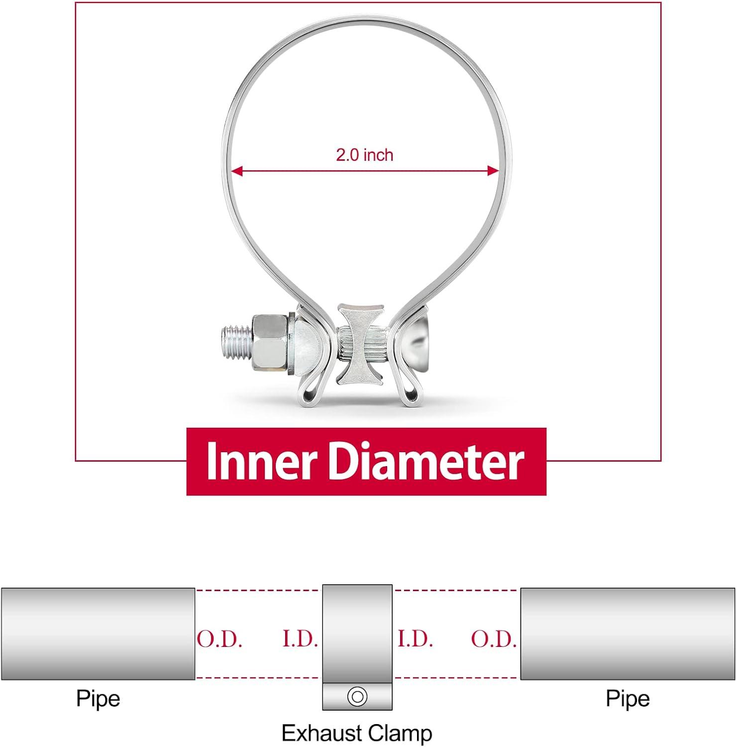 Exhaust Clamps Pipe Repair Parts - 2.0" Narrow Band Clamp , Great for Exhaust Tips, Catalytic Converter, Exhaust Manifold, Exhaust Resonator, Exhaust Flex Pipe, Exhaust Muffler Repair Project