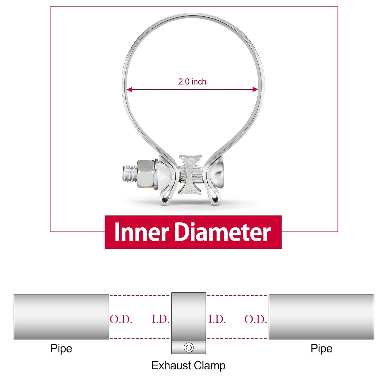 Exhaust Clamps Pipe Repair Parts - 2.0" Narrow Band Clamp , Great for Exhaust Tips, Catalytic Converter, Exhaust Manifold, Exhaust Resonator, Exhaust Flex Pipe, Exhaust Muffler Repair Project