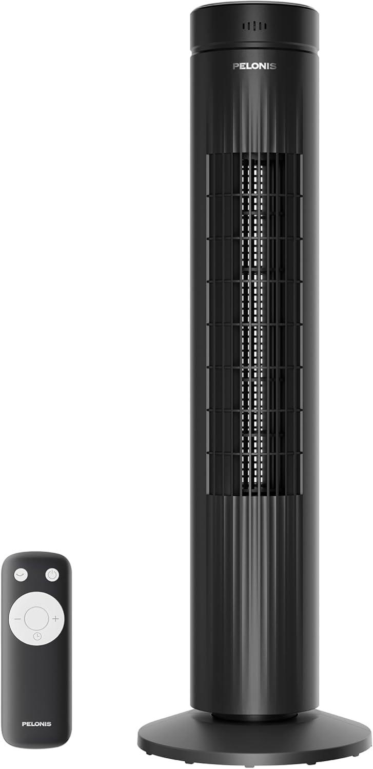 Pelonis 30-Inch Oscillating Tower Fan for Bedroom – 3 Speed, 37dB Quiet Tower Fan with Remote Control and 7-Hour Timer – ETL Certified, Black