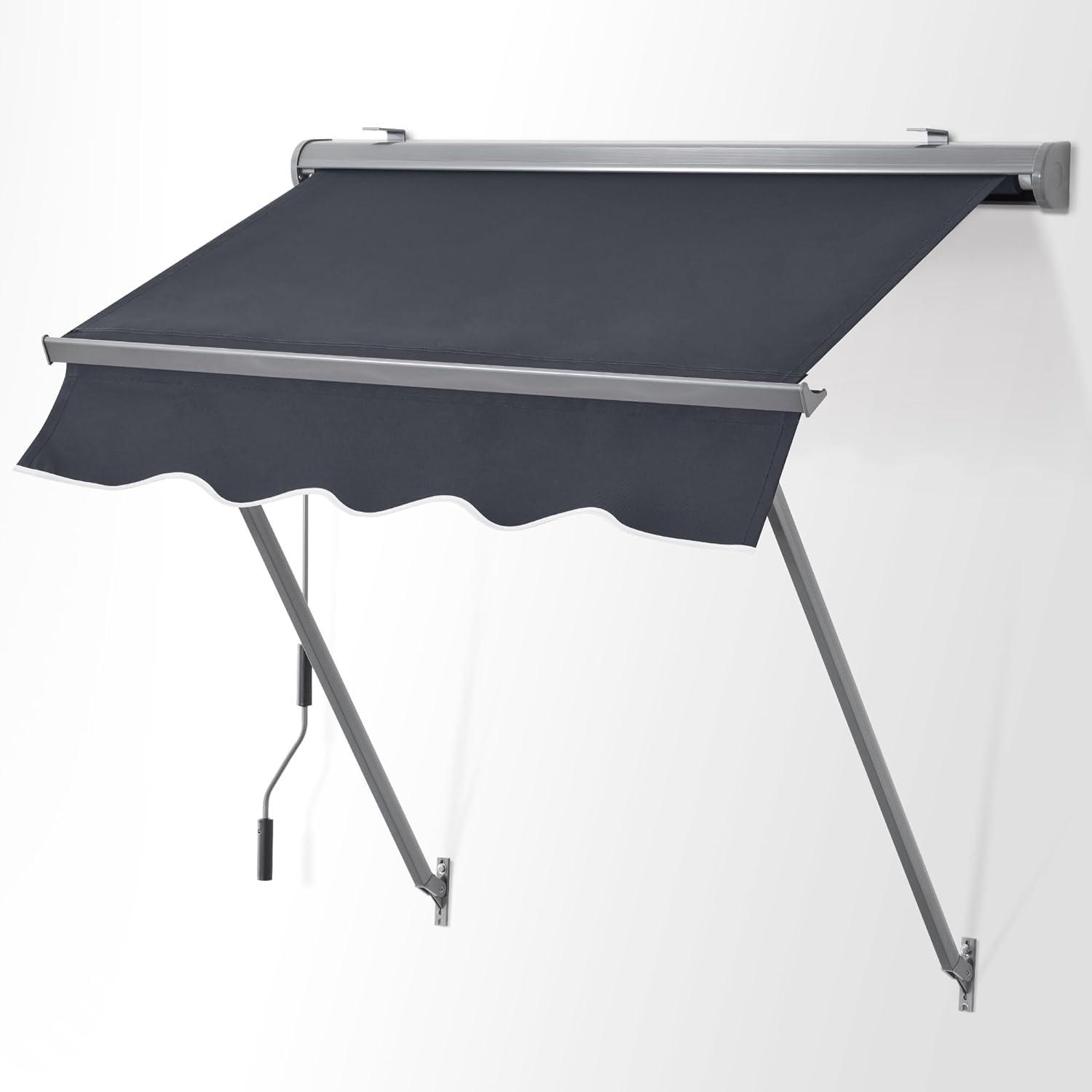 MCombo Patio Window Awnings 65''x80'', Fully Assembled Manual Retractable Sunshade Canopy for Windows & Doors, 4112(Dark Grey)