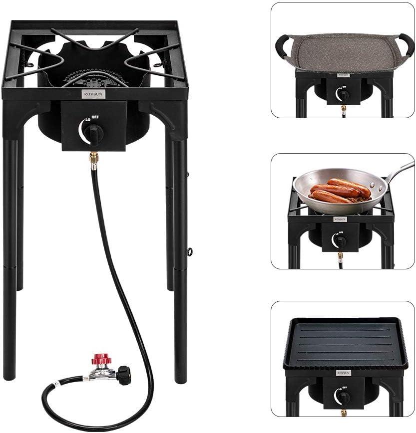 Tcbosik Outdoor Camp Stove Propane Gas Cooker Portable Cast Iron Patio Cooking Burner (Single Burner 75000-BTU), Black