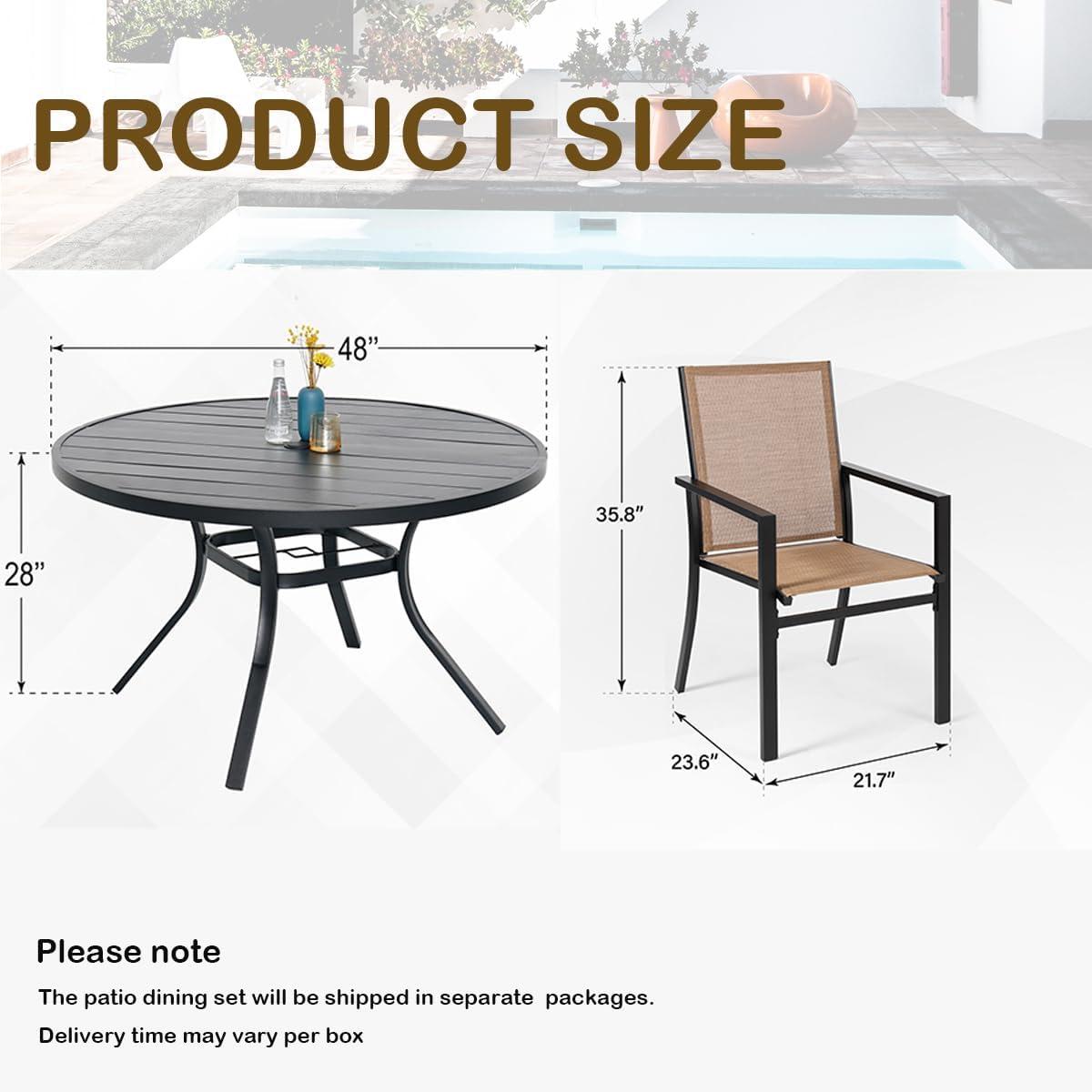 Homall Patio Dining Set 7 Pieces Outdoor Furniture with Large Table and 6 Textilene Chairs for Porch, Brown