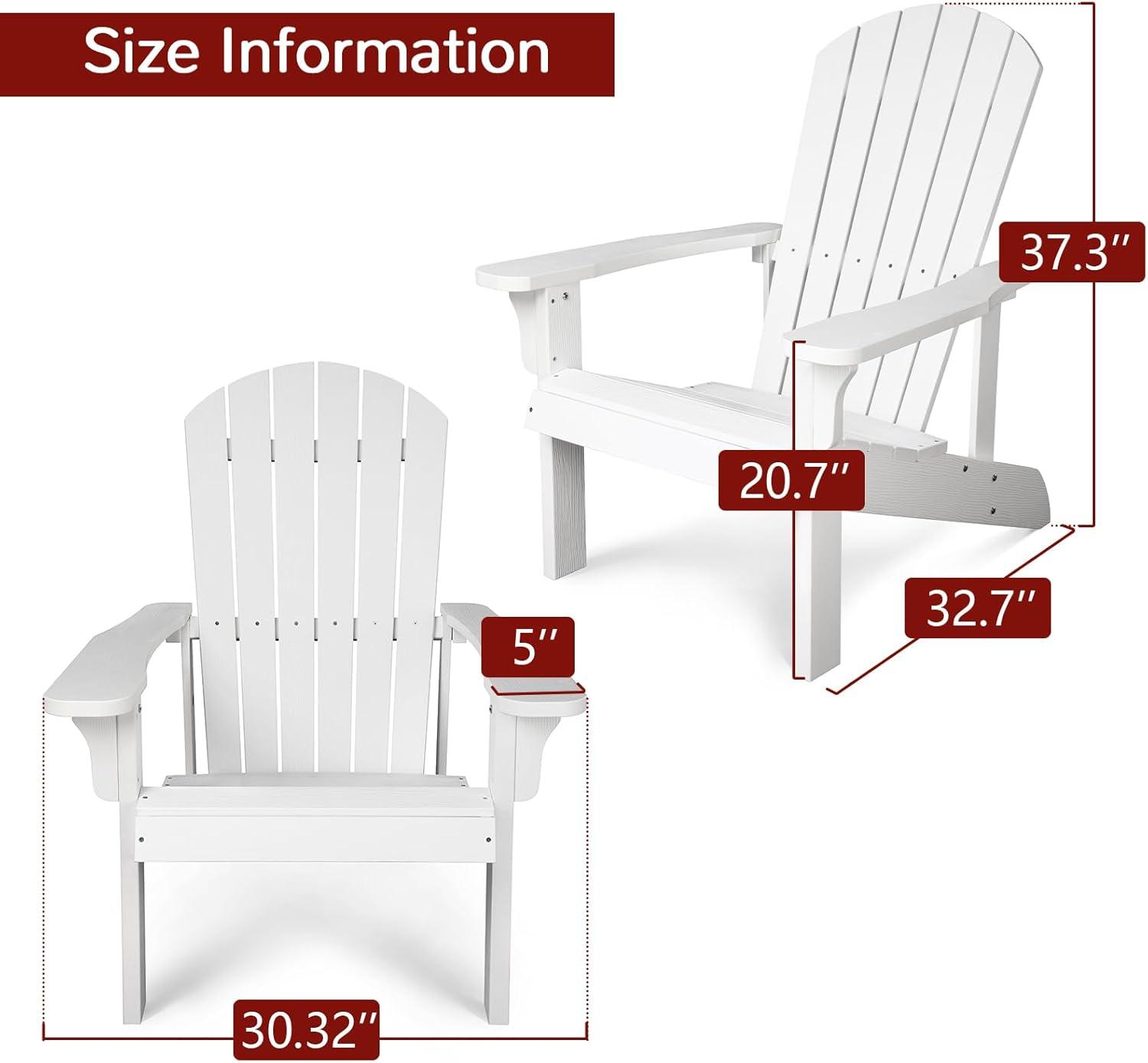 White All-Weather HIPS Adirondack Chair Set with Arms