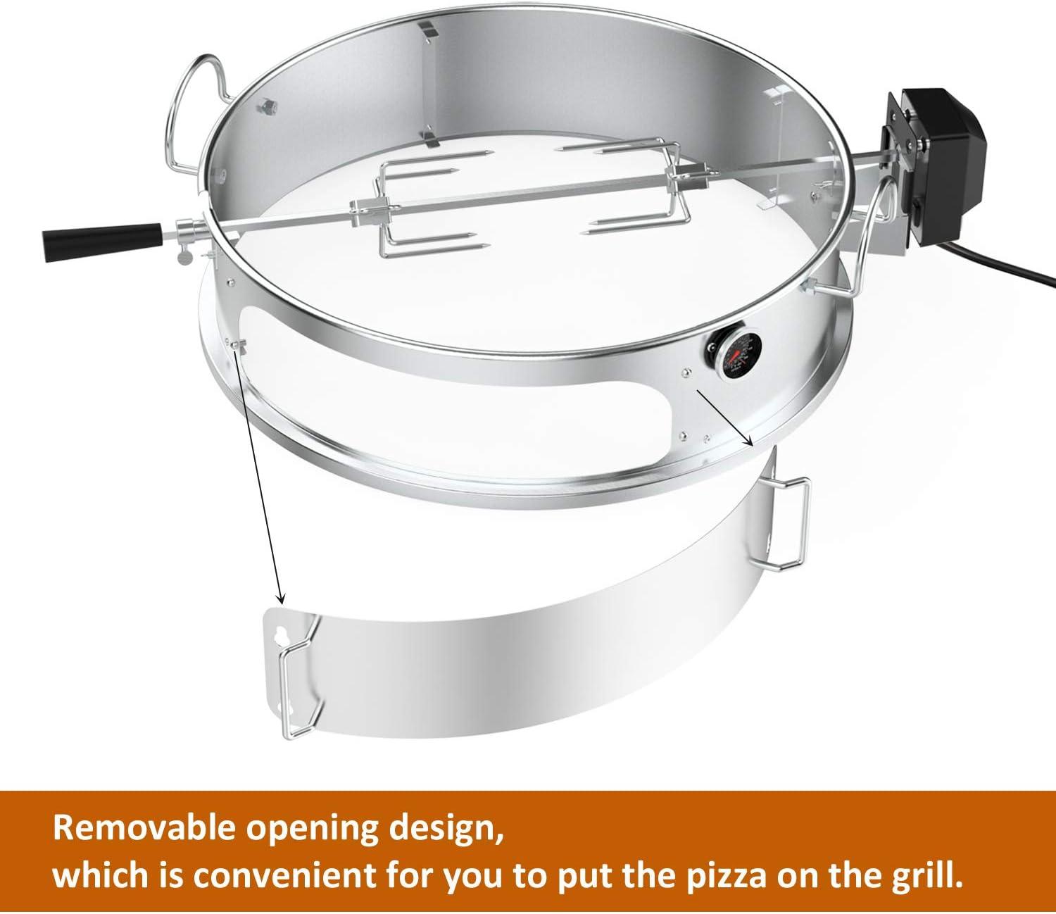 onlyfire Stainless Steel Multi-purpose Rotisserie and Pizza Combo Kit for Weber 22-Inch Kettle Charcoal Grills - Include Pizza Peel and Pizza Stone