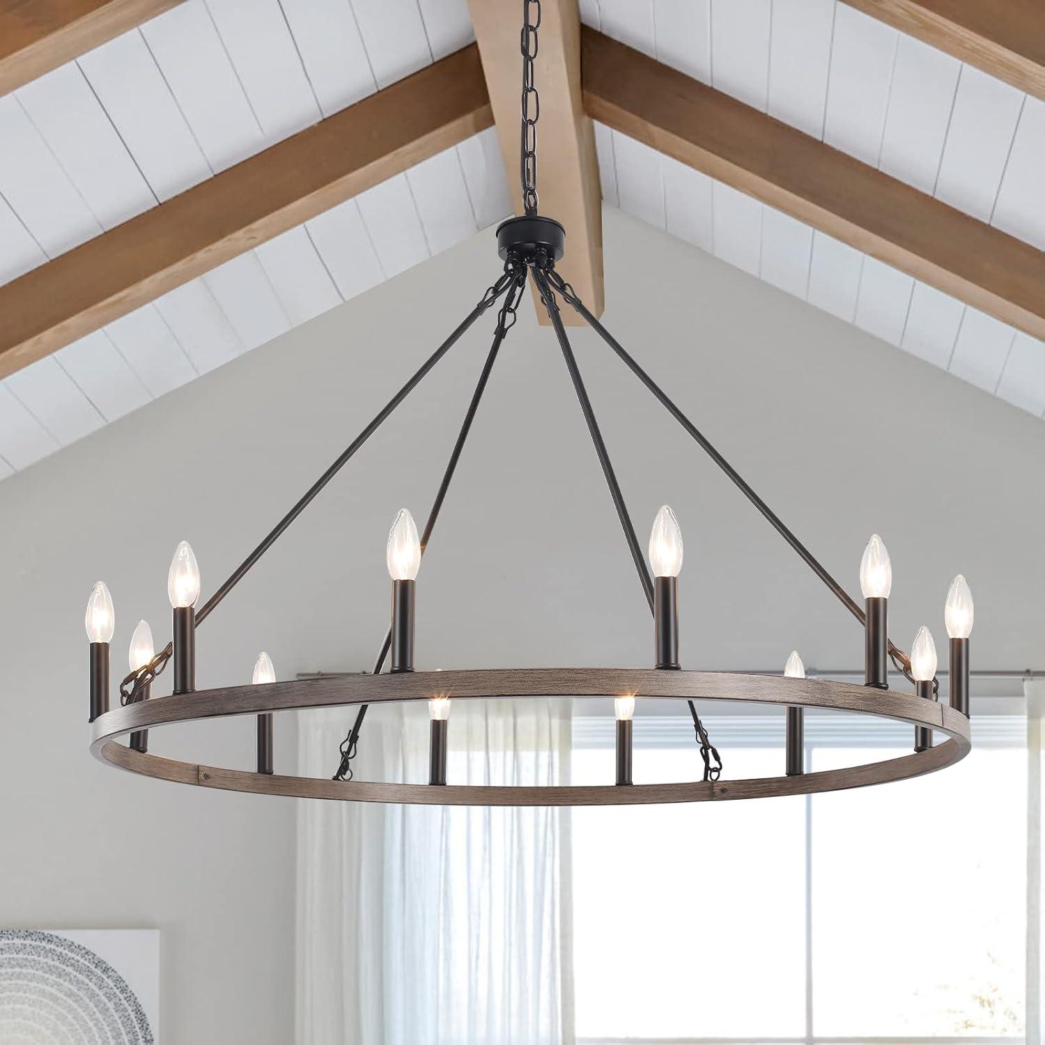 Moomal 12 - Light 38" Candle Style Dimmable Wagon Wheel Chandelier