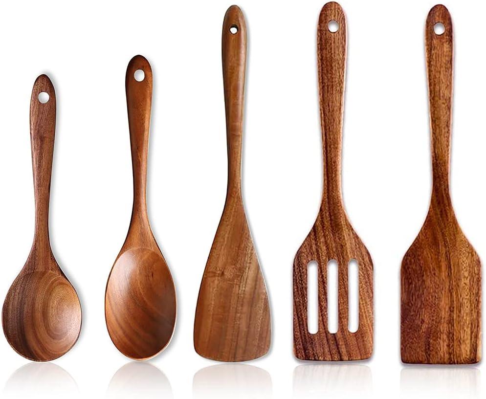 Kaimada 5-Piece Natural Komu Cooking Utensils Set,kitchen Utensils Set , Wooden Cooking Utensils,wooden Spoons For Cooking,Comfort Grip Cooking Spoon Rice