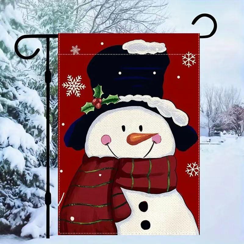 JOOCAR Smile Snowman with Red Scarf Outdoor Yard Flag Decorative Snowflake Winter Garden Flag 12x18 Inch