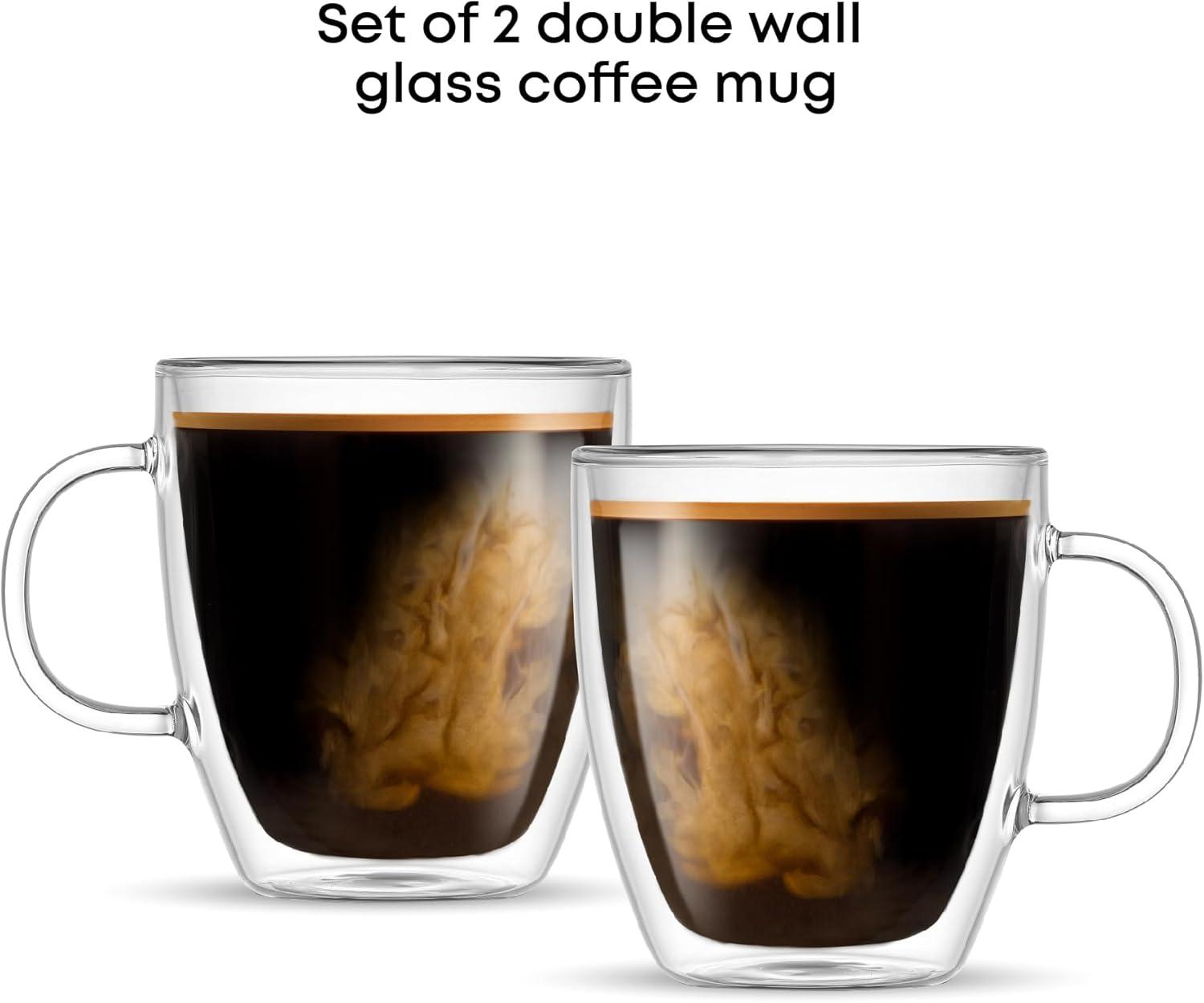 Savor Double Wall Insulated Glass Mugs - 13.5 oz - Set of 2