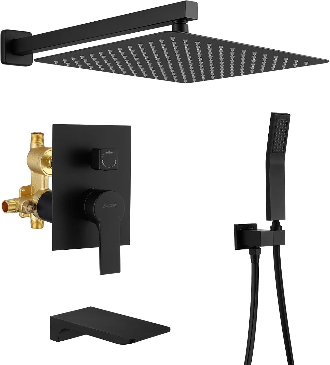 Matte Black Wall Mounted Rain Shower System with Handheld