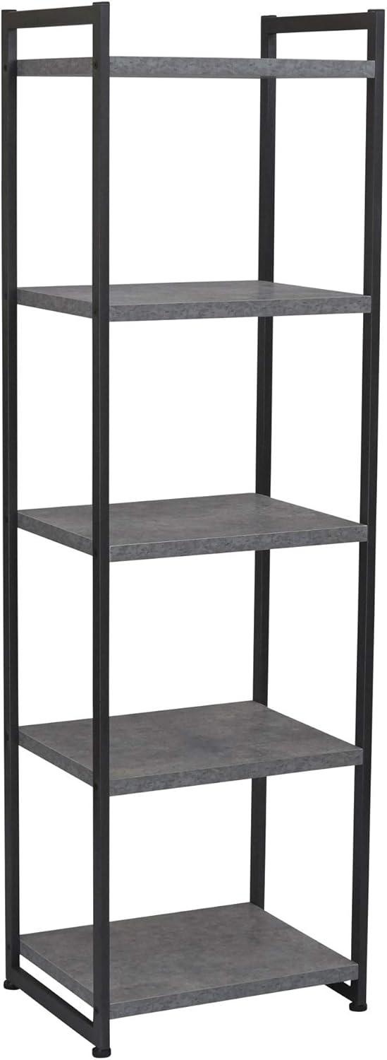 Household Essentials Jamestown Narrow 5 Shelf Open Storage Bookshelf Rustic Slate Concrete and Black Metal