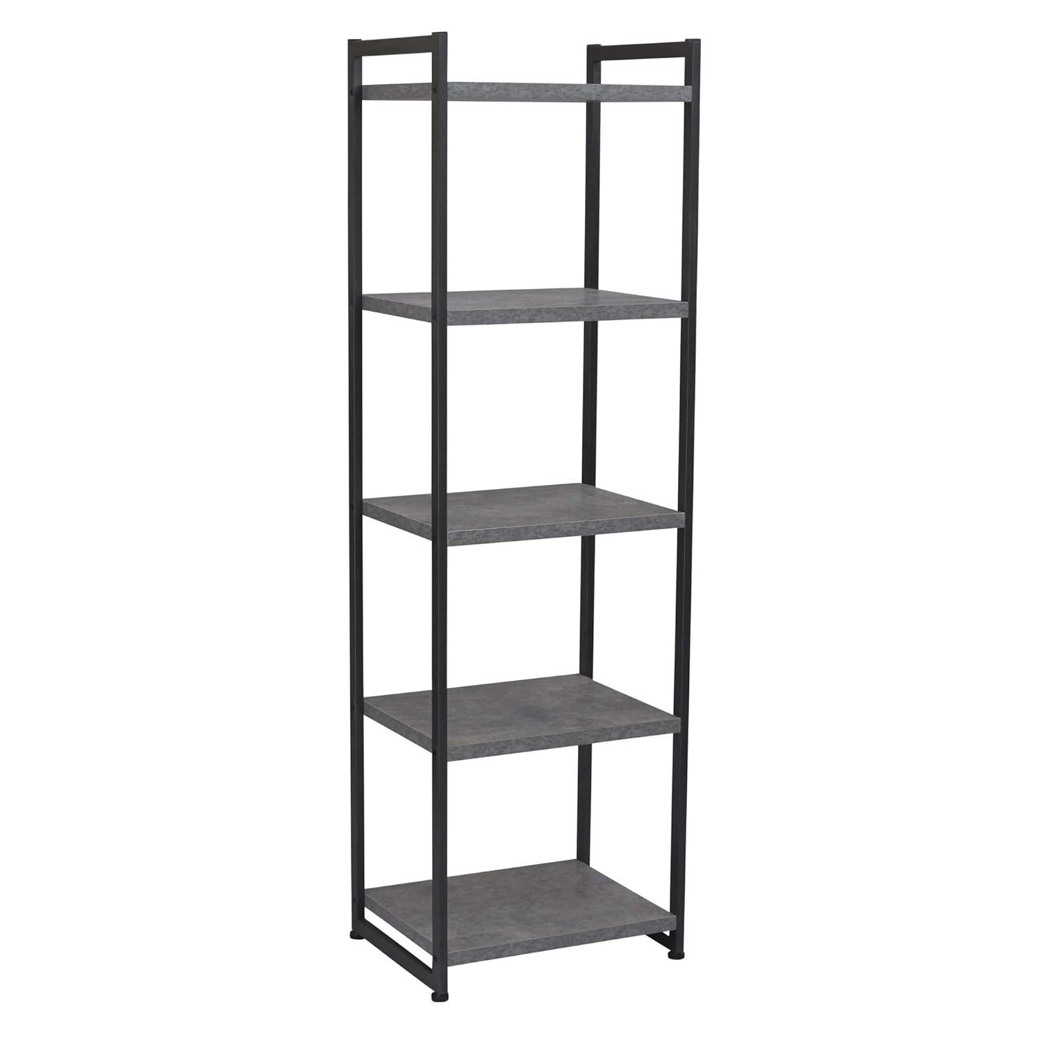 Household Essentials 59.1" Jamestown Narrow 5 Shelf Bookshelf Slate Gray: Metal Frame, Adult Assembly Required