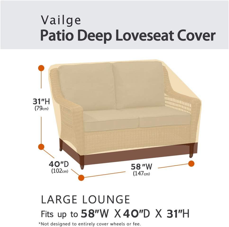 VAILGE 2-Seater Heavy Duty Patio Deep Bench Loveseat Cover, 100% Waterproof Outdoor Deep Sofa Cover, Lawn Patio Furniture Covers with Air Vent, Small (Deep), Beige & Brown