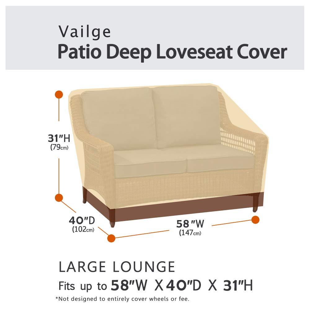 VAILGE 2-Seater Heavy Duty Patio Deep Bench Loveseat Cover, 100% Waterproof Outdoor Deep Sofa Cover, Lawn Patio Furniture Covers with Air Vent, Small (Deep), Beige & Brown