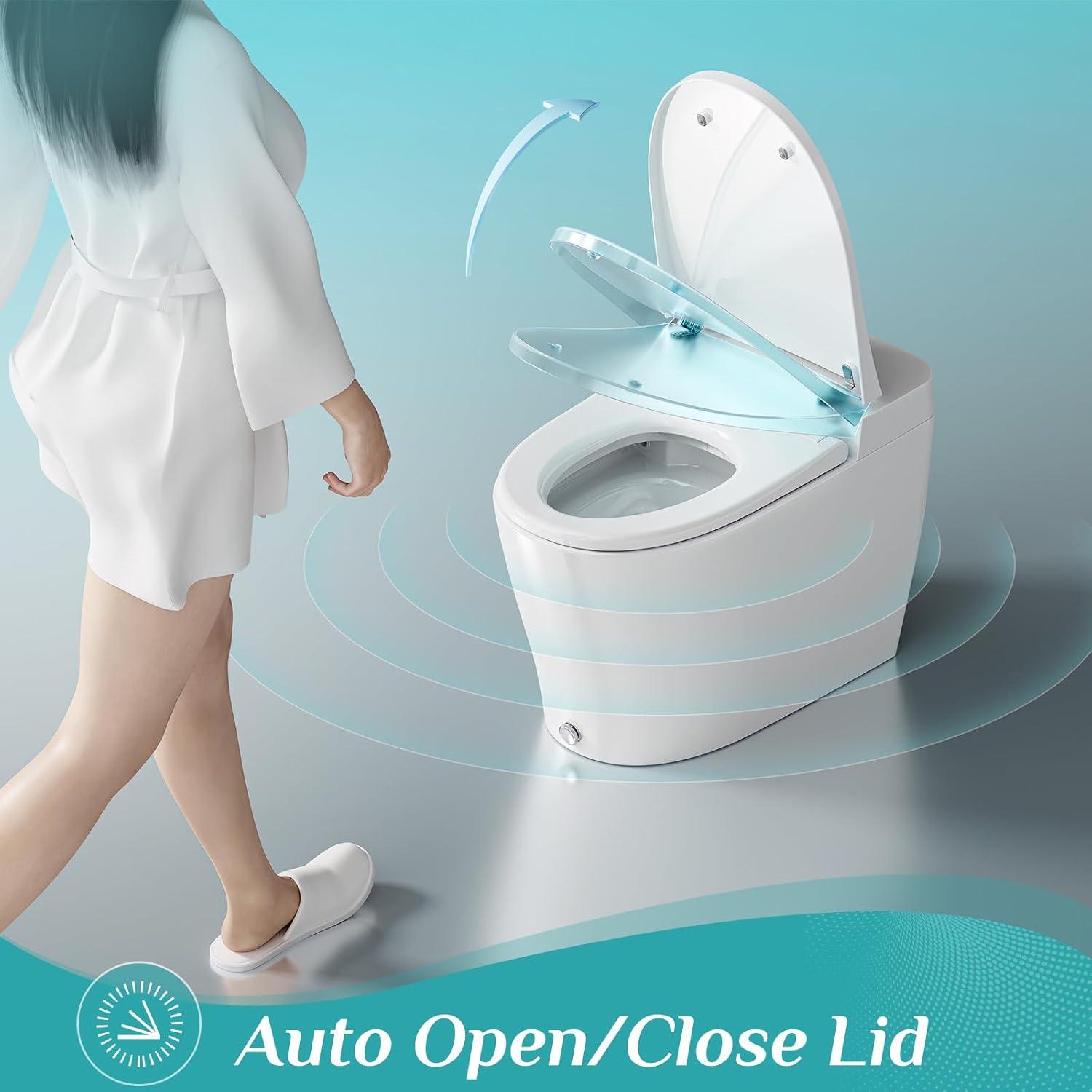 HOROW Elongated Tankless Toilet, One Piece Smart Toilet with Advance Heated Bidet Seat, Wireless Remote Control, Auto Open,HR-T05S