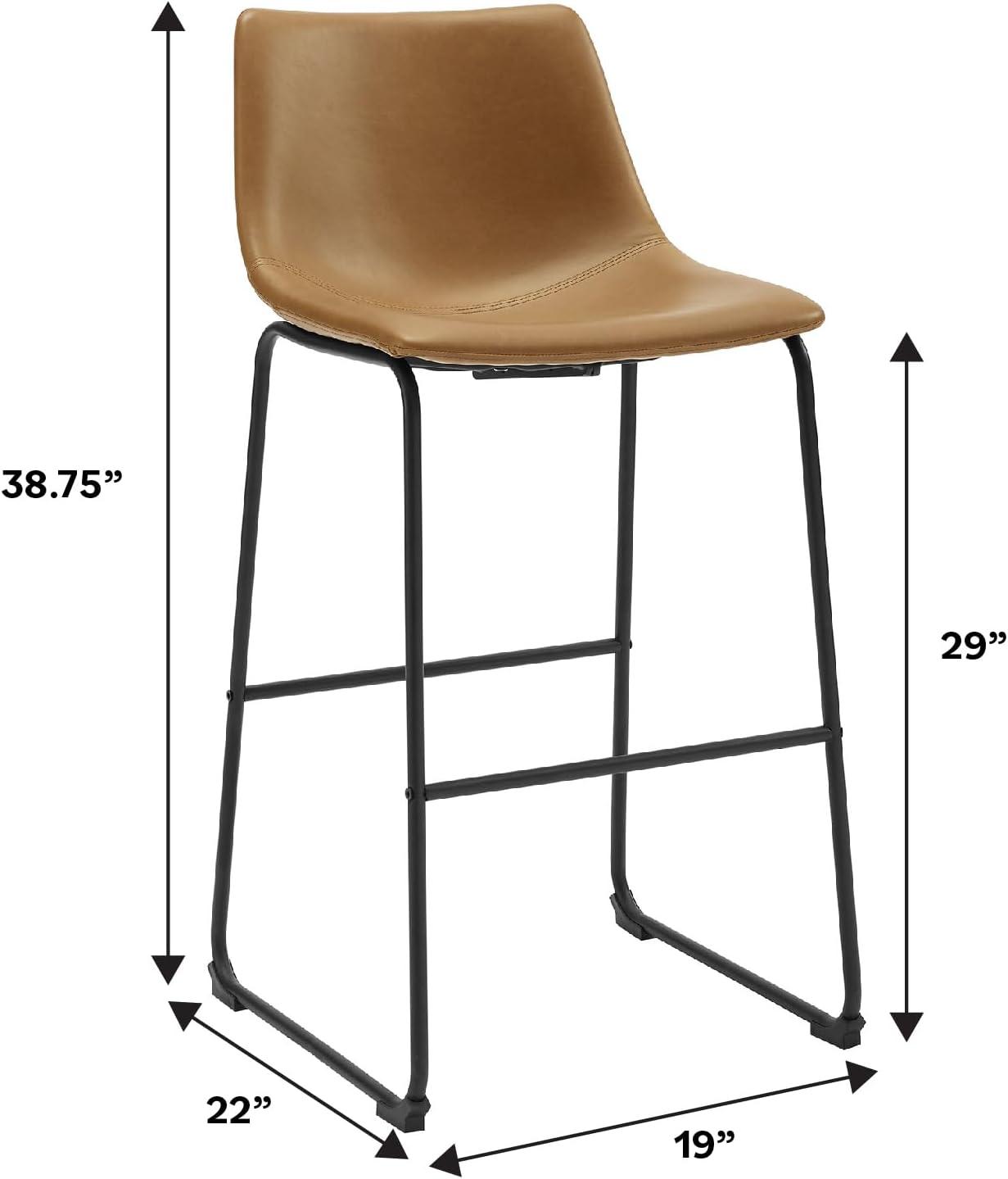 ONKER  Douglas Urban Industrial Faux Leather Armless Lounge Kitchen Bar Chairs, Set of 2, Whiskey Brown