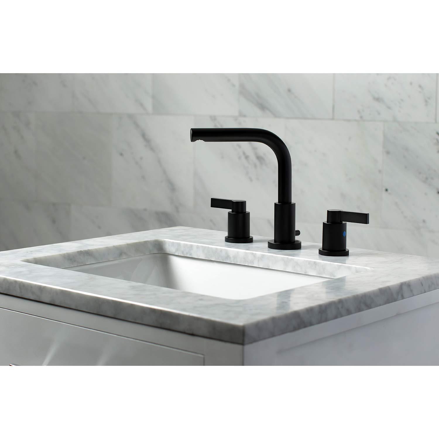Kingston Brass NuvoFusion Two-Handle 3-Hole Deck Mount Widespread Bathroom Faucet with Brass Pop-Up Drain