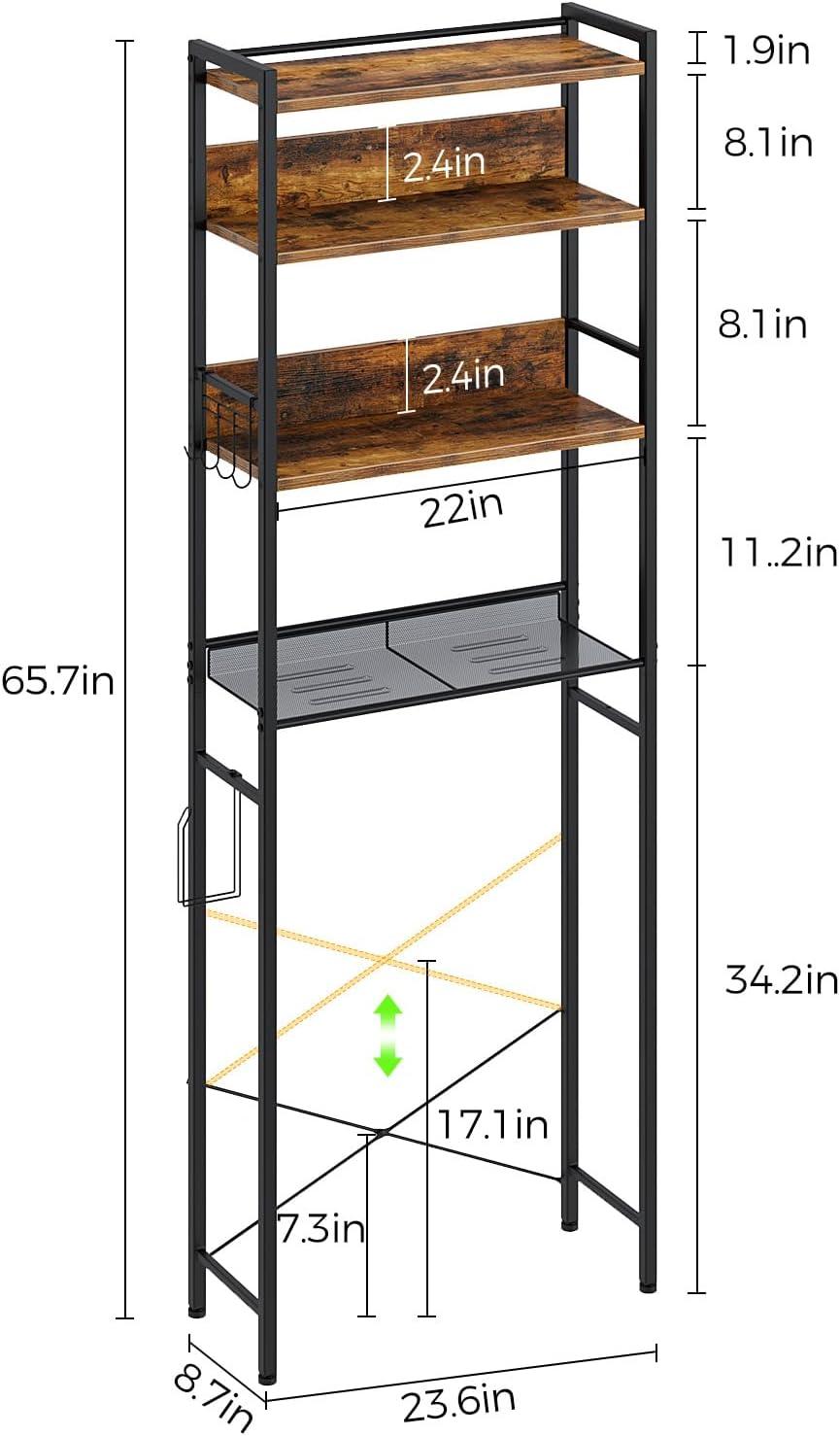 Rustic Brown 4-Tier Adjustable Over-the-Toilet Storage Rack