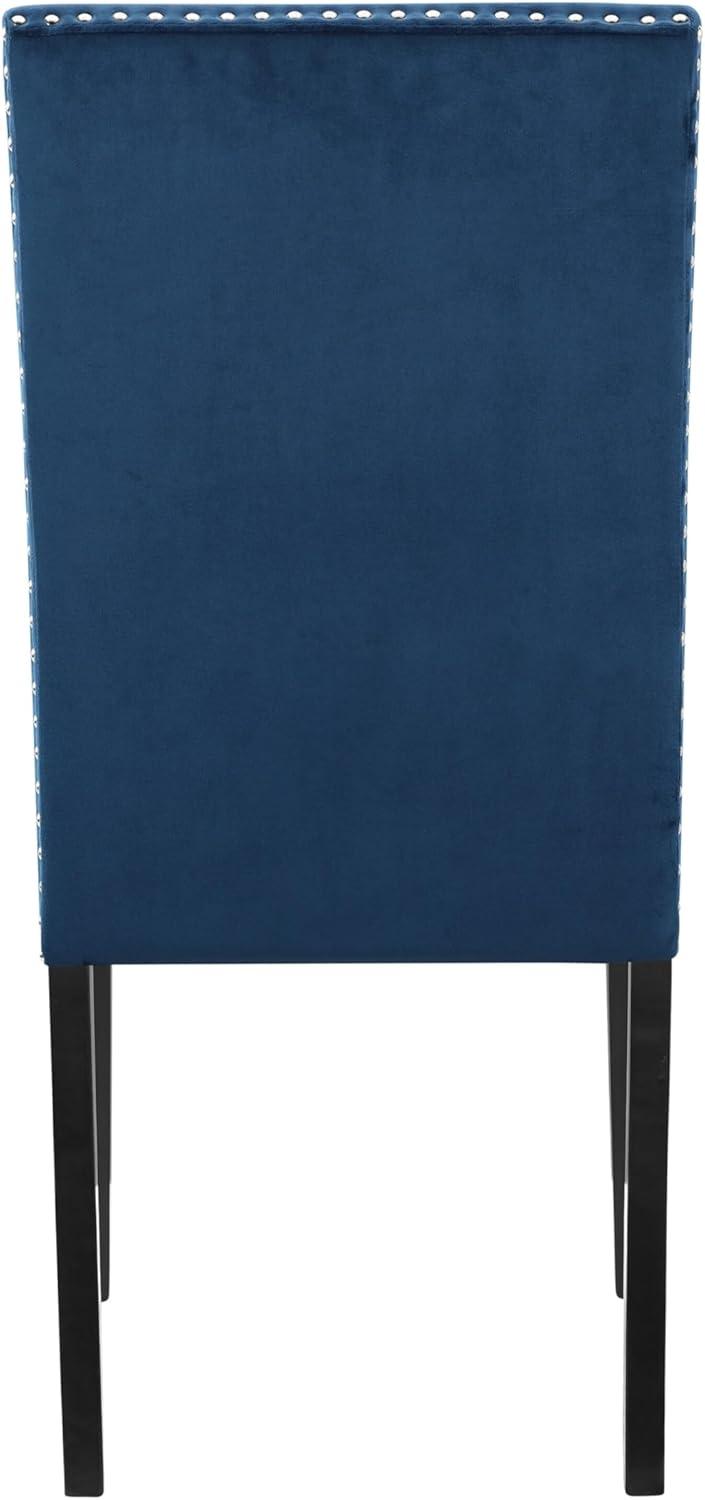 Cobre Contemporary Velvet Dining Chair with Nailhead Trim(Set of 2) in Blue