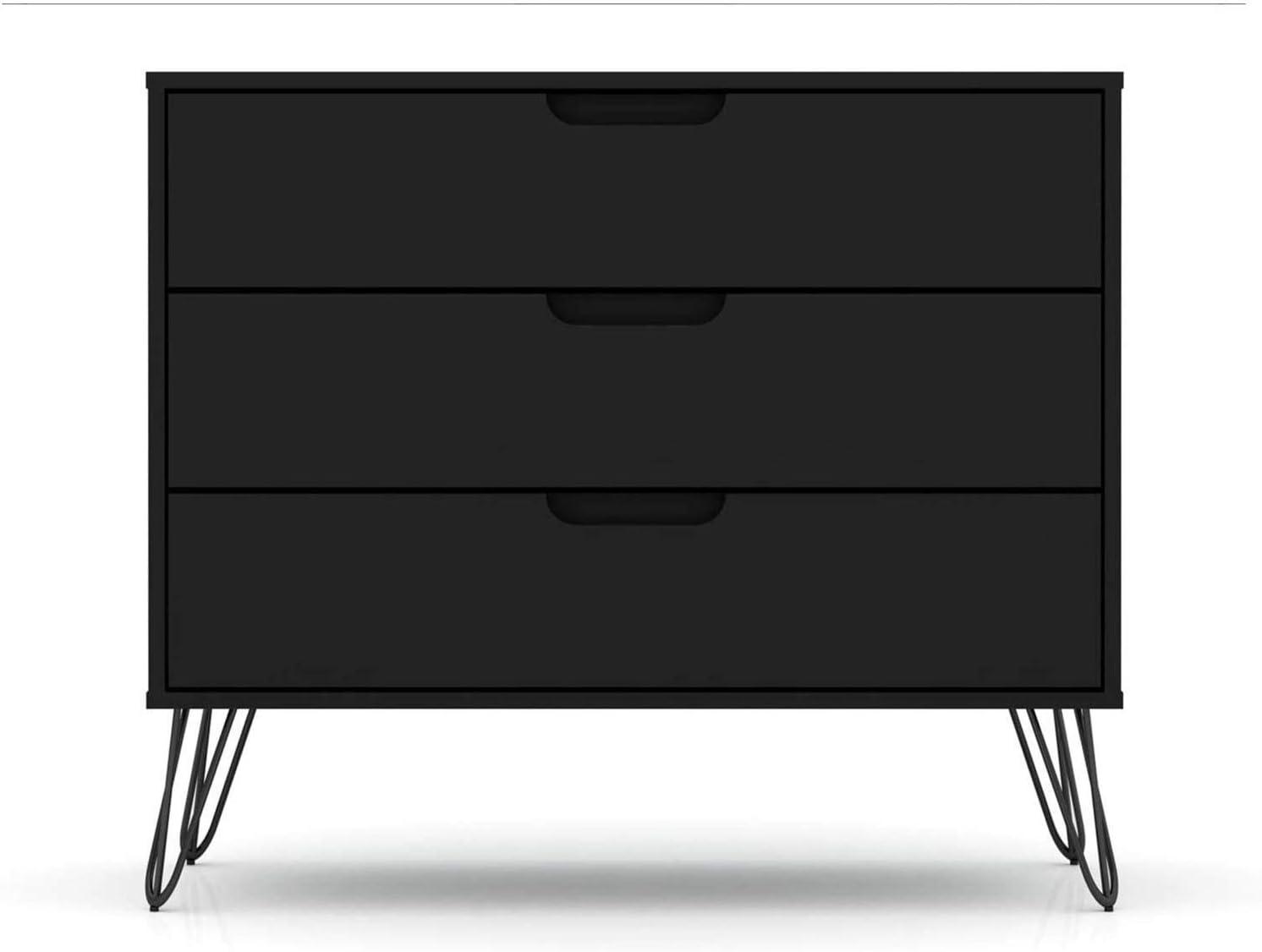 Rockefeller Mid-Century Modern Black 3-Drawer Dresser