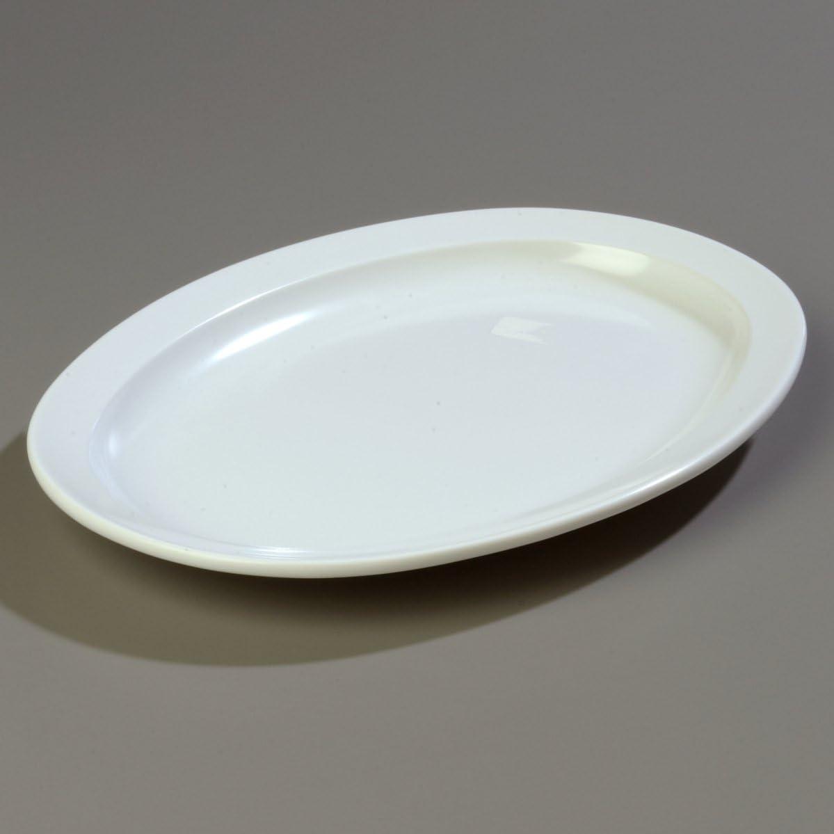 Carlisle FoodService Products Kingline Plastic Oval Platter Oval Tray for Home and Restaurant, Melamine, 13.5 Inches, White, (Pack of 12)