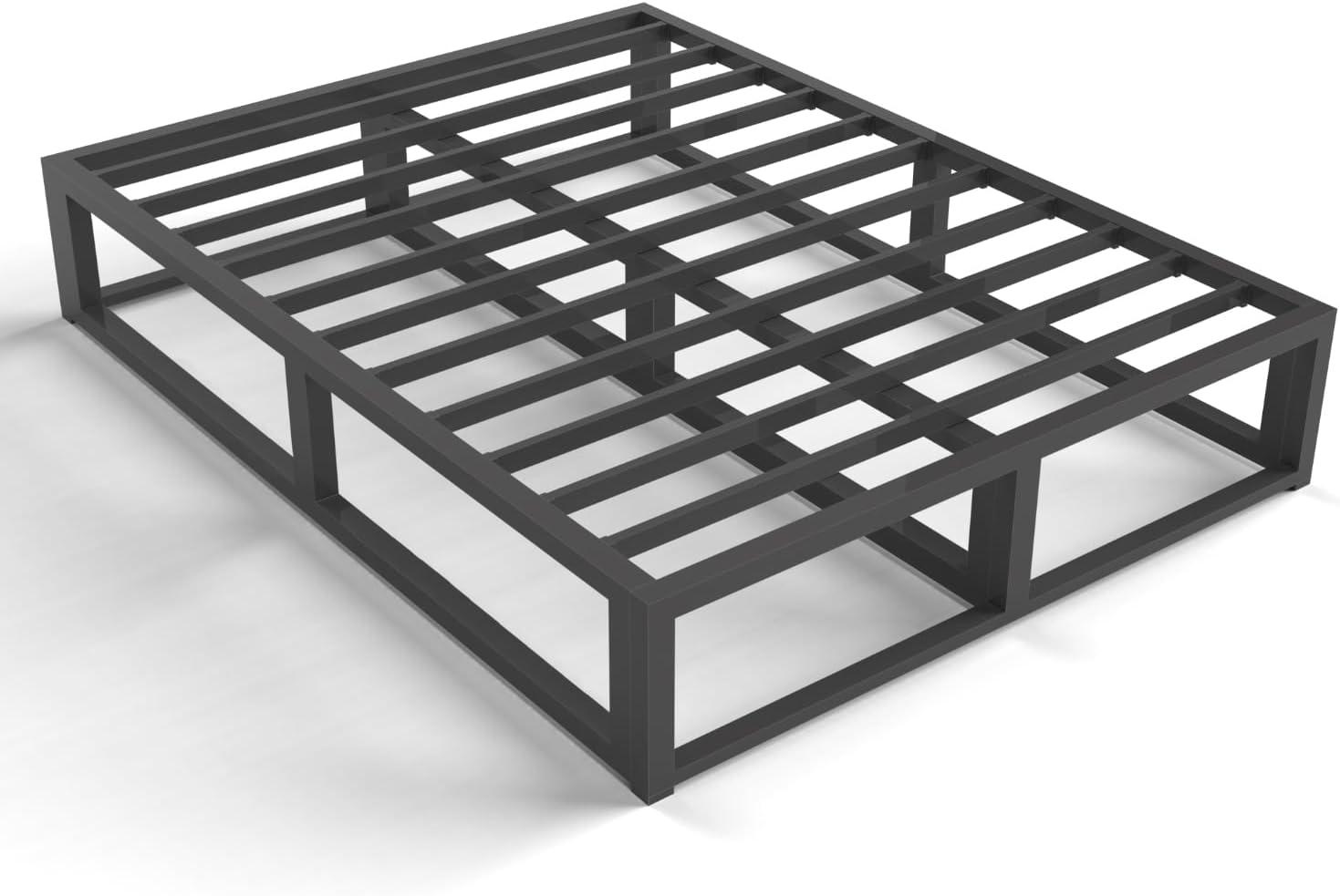 10 Inch Black Steel Queen Bed Frame with Slats