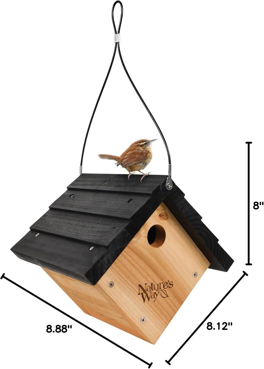 Nature's Way Cedar Hanging Wren Bird House with Black Roof