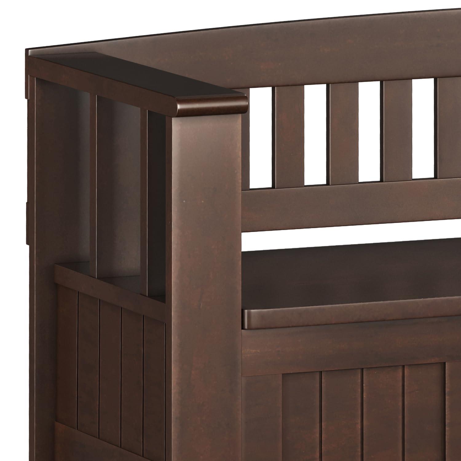 SIMPLIHOME Acadian Entryway Storage Bench - 48 inch Wide Solid Wood Hallway Seat with Shelf in Brunette Brown, Transitional Bench for Entryway or Living Room with Open Storage and Slatted Bottom