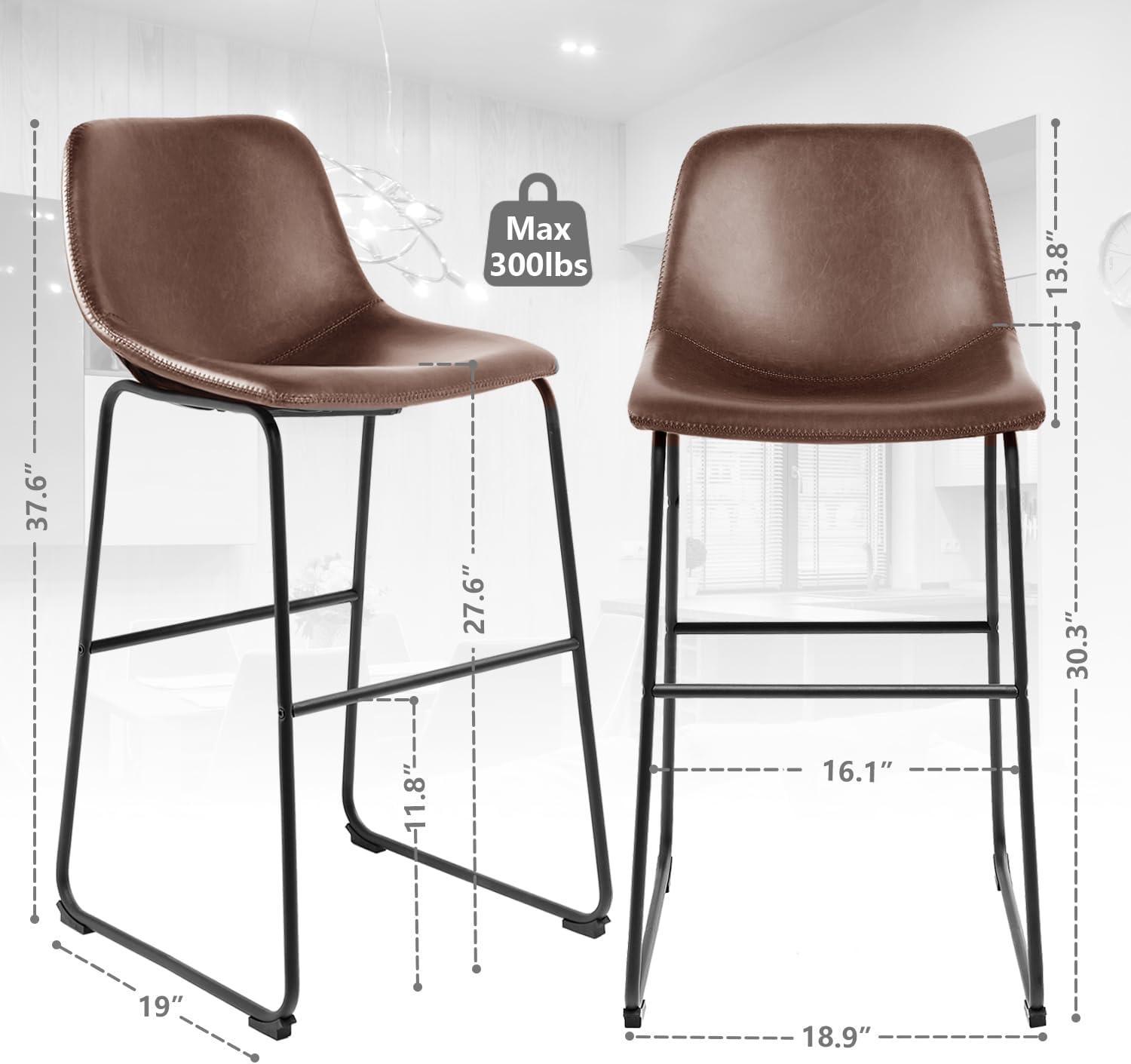 Killeryuki PU Leather Bar Stools with Back and Footrest Set of 2 Brown Modern Bar Stool Chair Height for Pub Coffee Home Dinning Kitchen