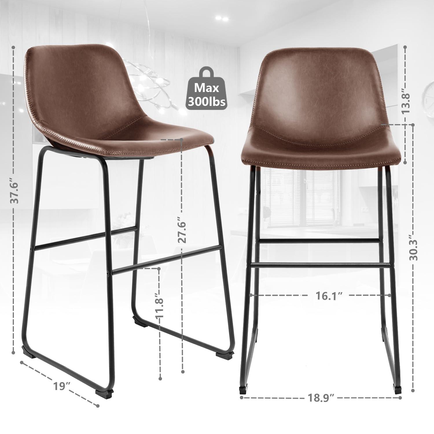 Killeryuki PU Leather Bar Stools with Back and Footrest Set of 2 Brown Modern Bar Stool Chair Height for Pub Coffee Home Dinning Kitchen