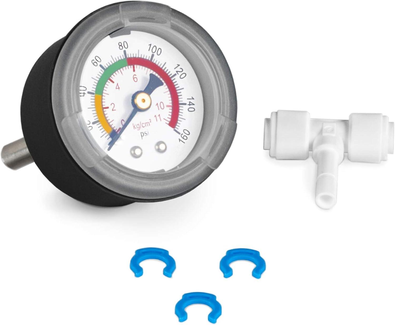 160 PSI Black and White Water Pressure Gauge with T-Stem Adapter