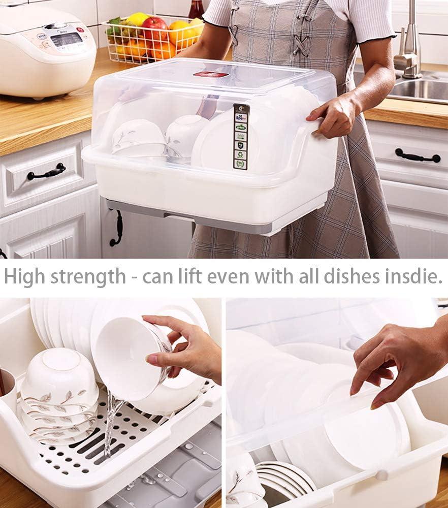 Medium Size Dish Drying Rack and Drain Board with Lid Cover, Tomorotec 16" x 12.2" x 10.6" Nursing Bottle Holder, Kitchen Plate Cup Dish Drying Rack Tray Cutlery Dish Drainer