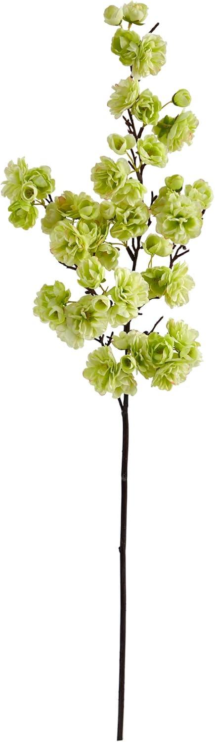 35'' Green Cherry Blossom Artificial Flower Stems with Lights, Set of 3