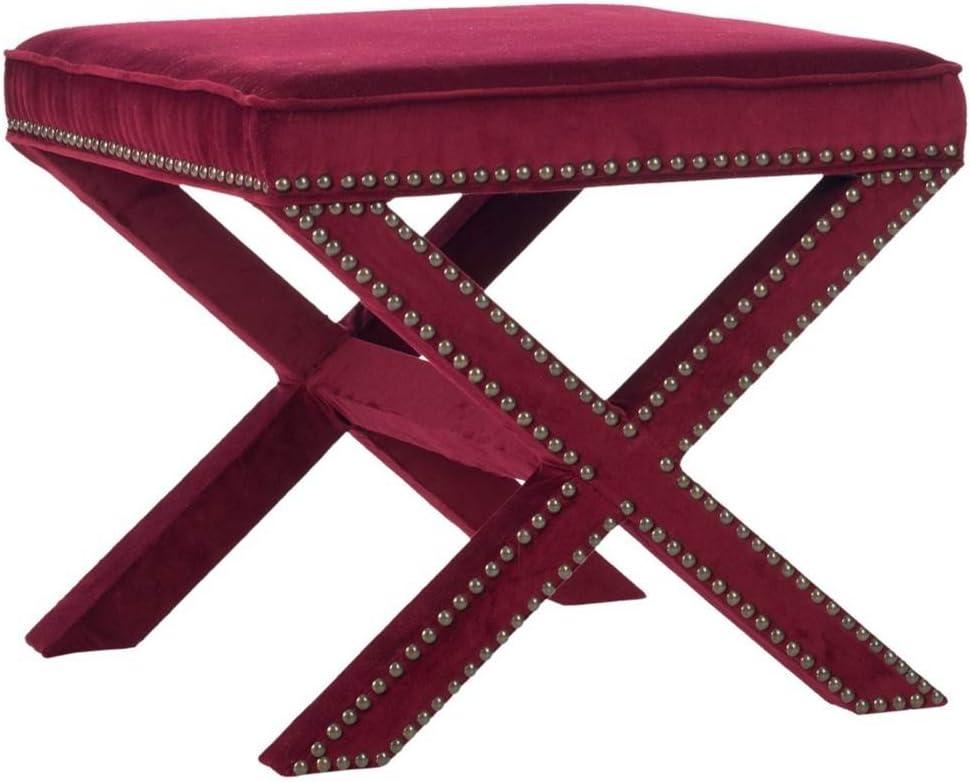 Palmer Ottoman with Brass Nail Heads - Red Velvet - Safavieh