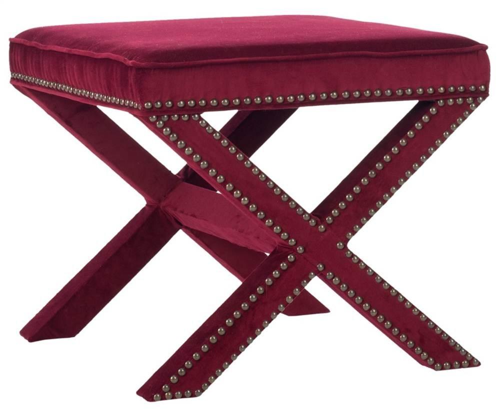 Palmer Ottoman with Brass Nail Heads - Red Velvet - Safavieh