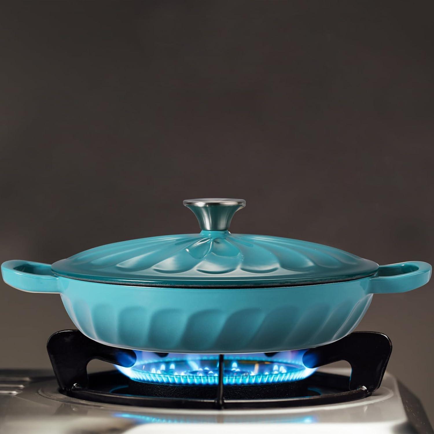 4 SEASONS FURNITURE 7 QT Enameled Cast Iron Oval Dutch Oven with Lid – Non-Stick Coating & Dual Handles