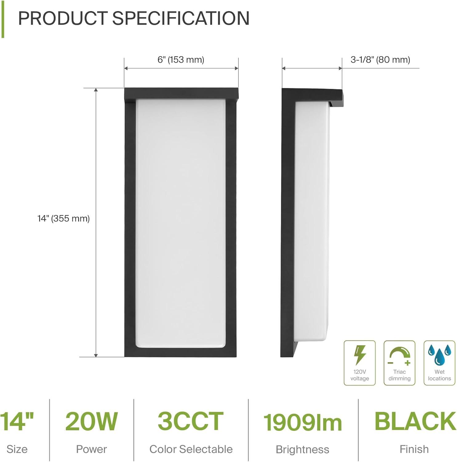 14-Inch Black LED Dimmable Wall Sconce