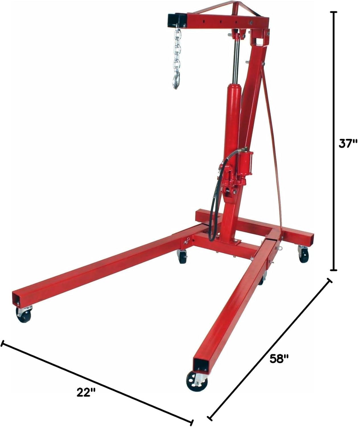 Heavy-Duty Red Steel Folding Hydraulic Engine Hoist