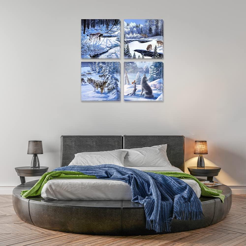 JEUXUS Colorful Landscape Oil Painting Wall Art Canvas Paintings Abstract Texture Rainbow Trees with Walking People Prints Pictures 4 Pieces Living Room Bedroom Artwork 16x16in