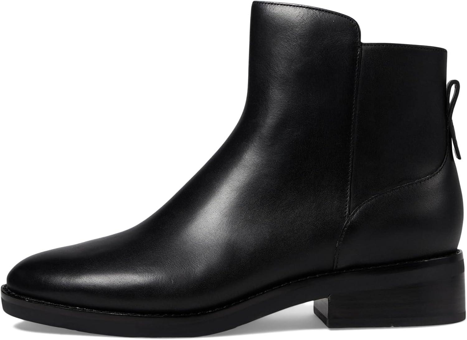 Women's Black Genuine Leather Waterproof Low Heel Ankle Boots