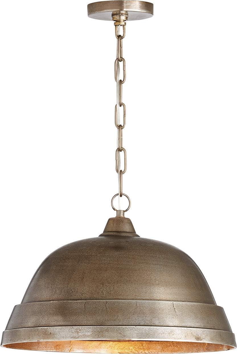 Oxidized Nickel Dome Pendant Light with Distressed Texture