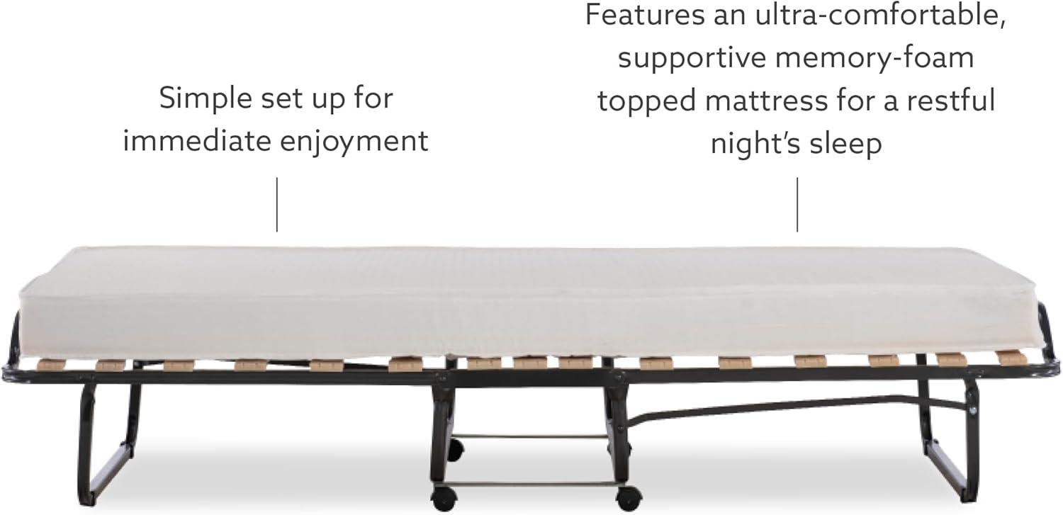 Compact Twin Metal Frame Rollaway Bed with Memory Foam